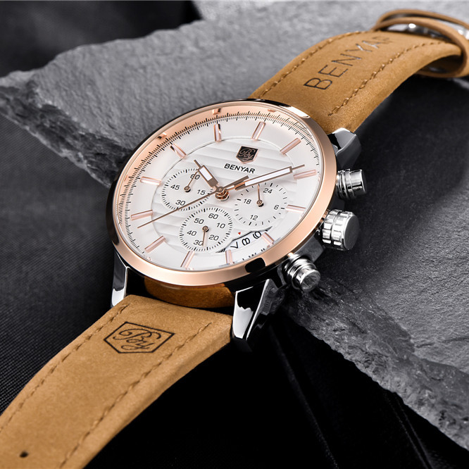 Benyar Jam Tangan Bisnis untuk Pria Arloji Olahraga Mewah Merek Top Quartz Baru 5104