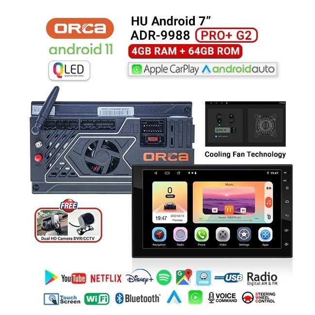 Terbaru Head Unit Android 7 Inch Orca Adr-9988 Pro+ G2 Gen 2 Dsp Dual Dvr/Cctv Promo Terlaris