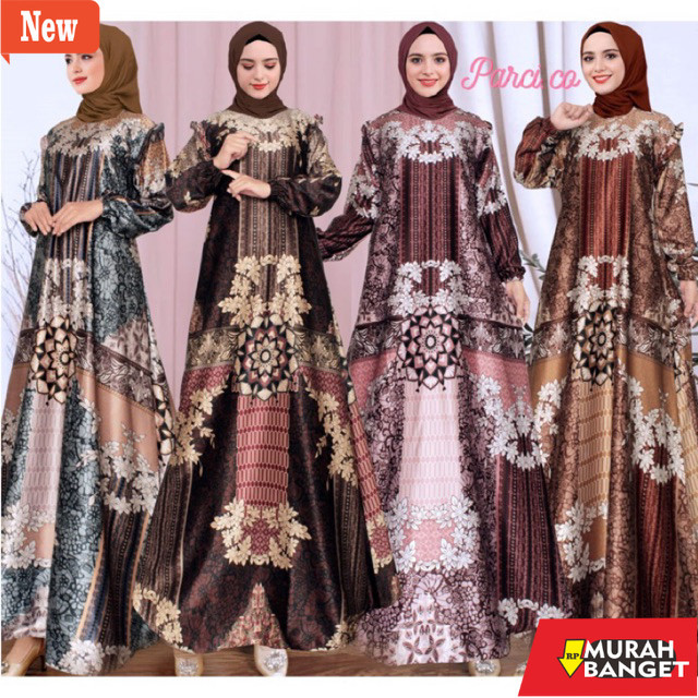 BAJU TIMUR TENGAH WANITA UNTUK LEBARAN- (COD) Parci Viena Gamis Silk Motif Terbaru -Gamis Silk -Gami