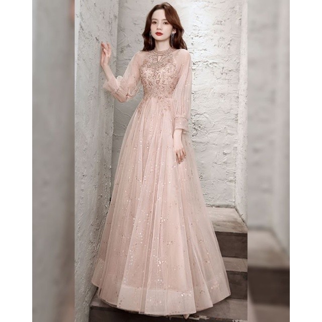 Realpic S-3XL Bisa Custom Gaun mewah impor gaun pesta gaun maxi gaun dusty pink gaun bridal long dre