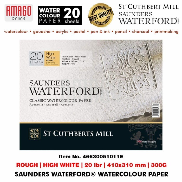 

SAUNDERS WATERFORD Watercolour Paper Rough Grain - High White - 20 lbr - 300g - 410x310mm - Pad
