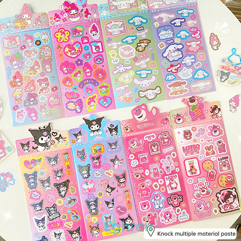

Eeghrerr Stiker Sanrio Laser Lucu Stiker Buku Besar Tangan DIY Anak Stiker Kartun