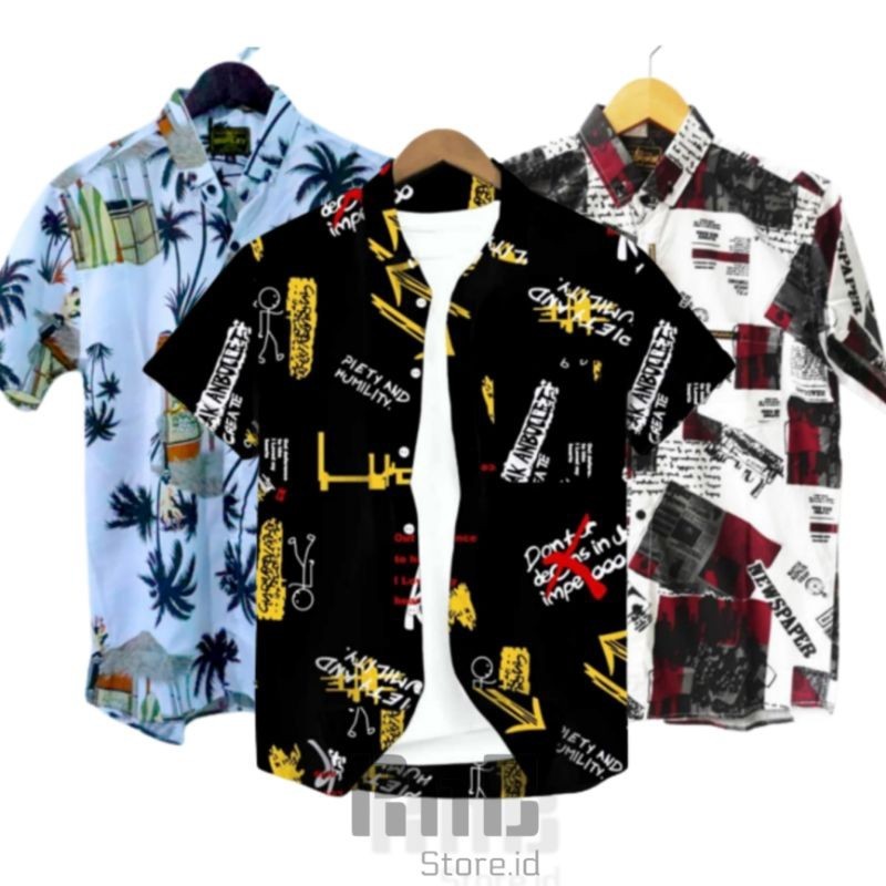 Hem Motif Pria Kemeja Surfing Cowok Lengan Pendek
