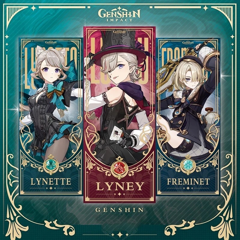Genshin Impact Collection Cards Games Fontaine Lyney Lynette Freminet Cosplay Props Anime Tarot Card