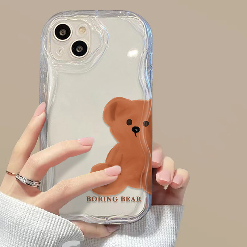 Cute Cartoon teddy bear Butter Handphone Soft Cover Case Untuk iPhone 15 Pro Max iPhone 11 12 14 13 
