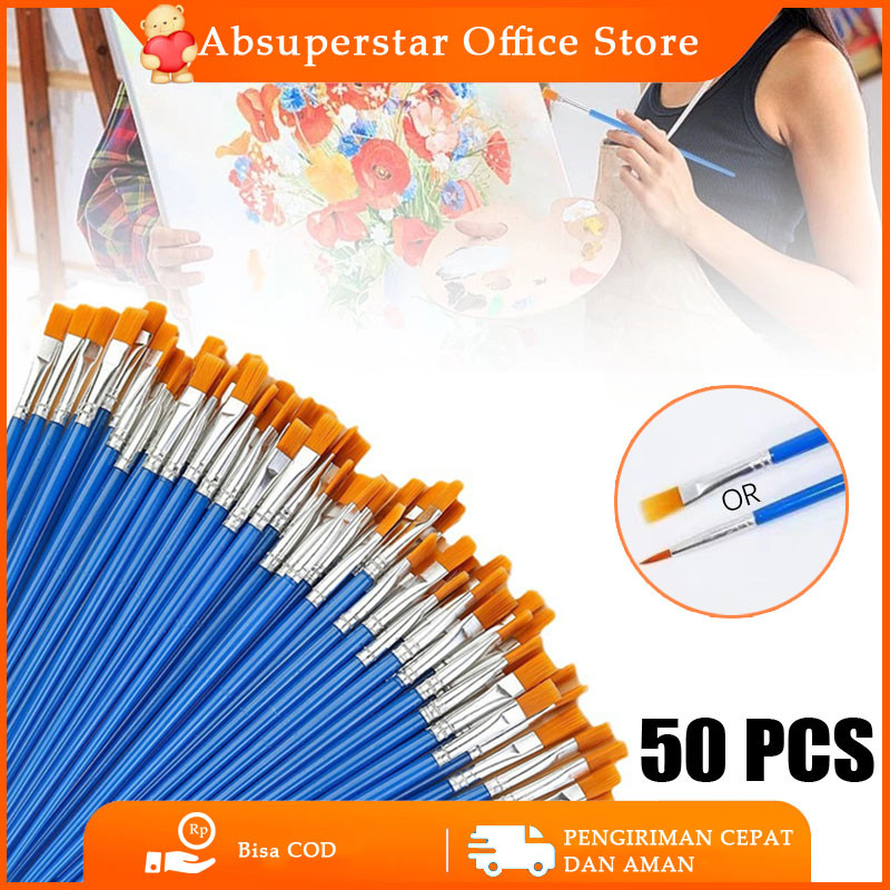 

50pcs Kuas Lukis Akrilik Bulu Nilon Cat Air/Kuas Cat Minyak/Set Kuas Lukis Lengkap Ujung Pointed Dan