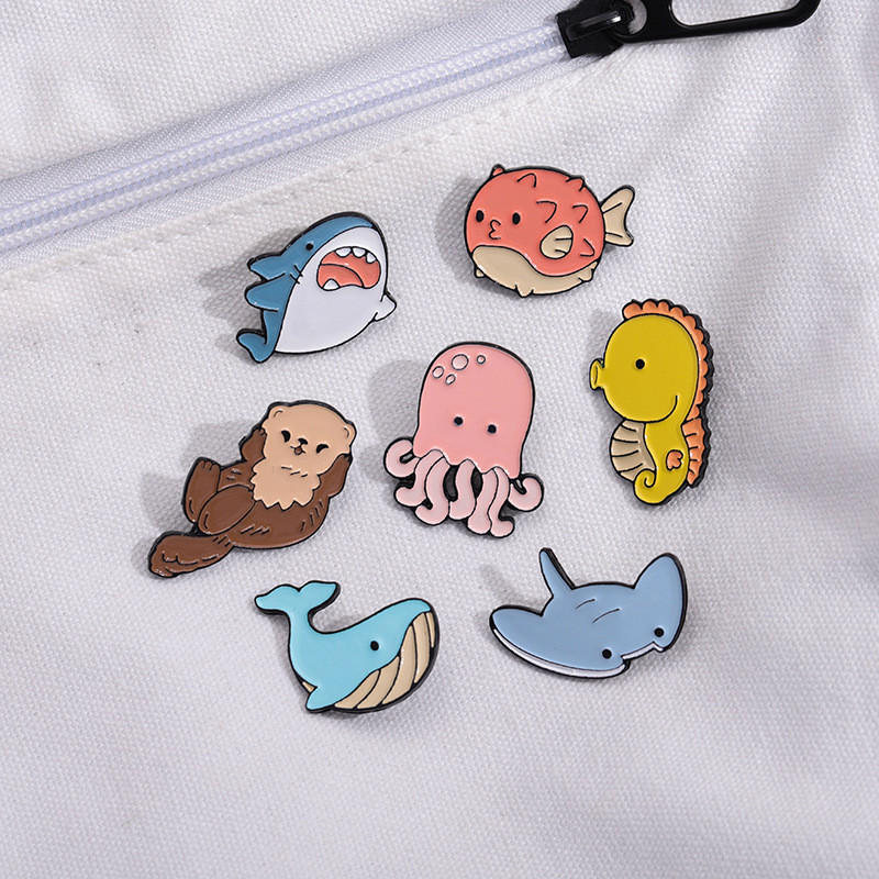 

Marine creatures sharks whales seahorses jellyfish metal design Badges Brooch Enamel Pins label Bag Backpack hat Jewelry gift