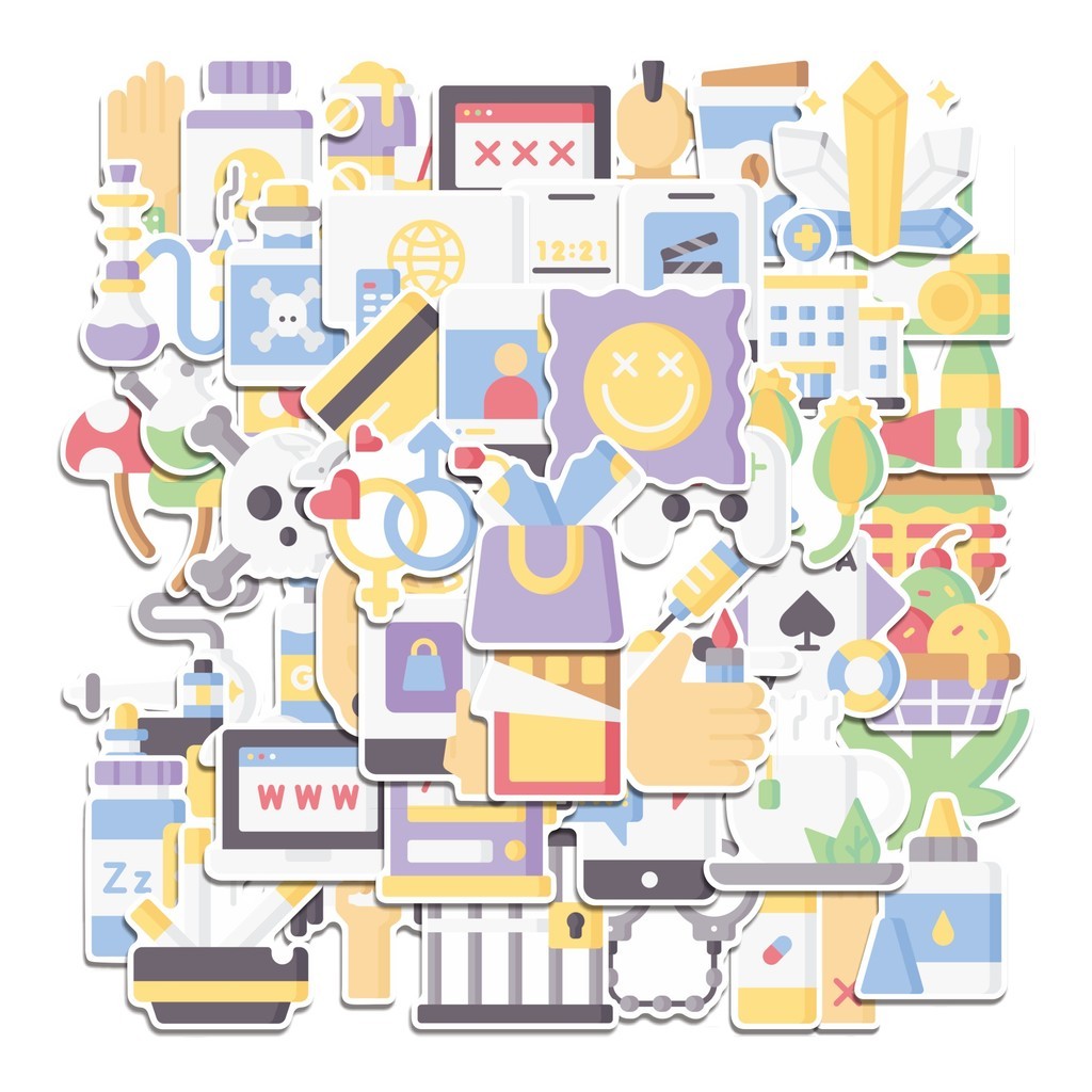 

COD 50 Pcs Stiker Addictions Lucu Anti Air Untuk Dekorasi Notebook Sepeda Skateboard Handphone