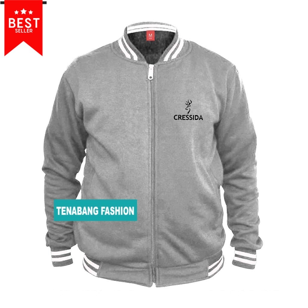 Jaket Varsity Pria Wanita Resleting Cressida Keren | Text Hitam  | Baseball Distro Pria/  Jaket Base