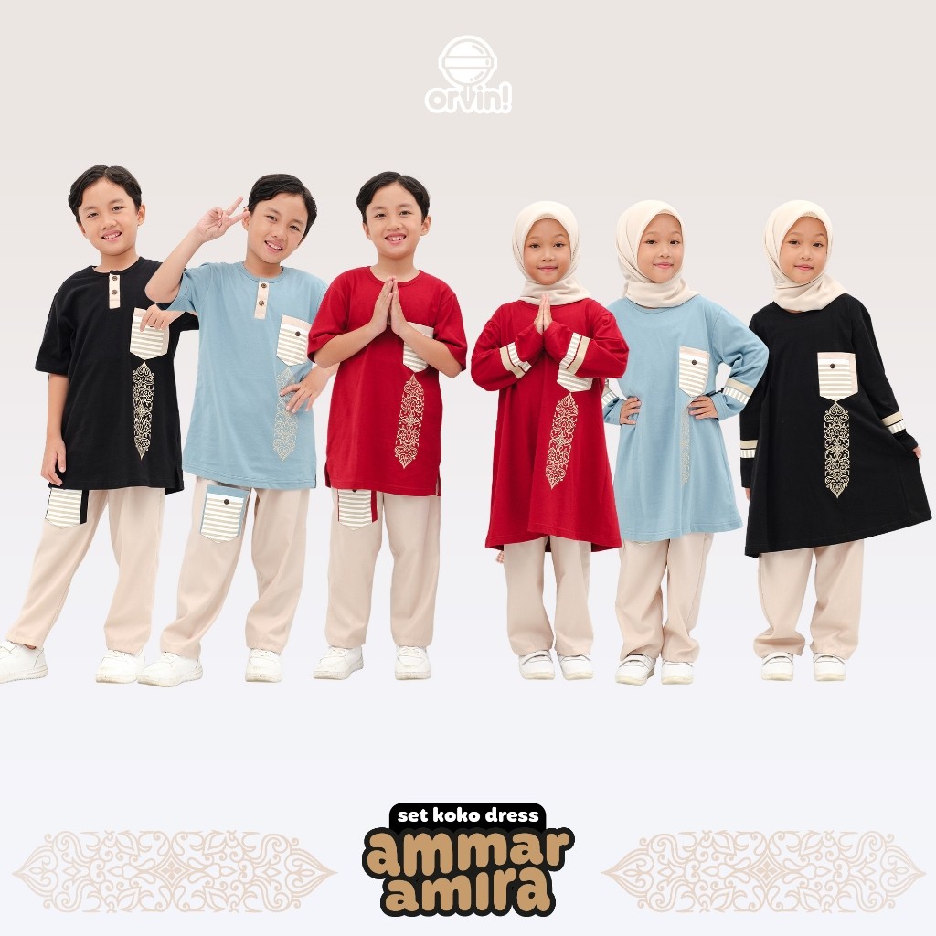 VDJ95 ORVINKIDS Set Koko & Dress Couple Anak Laki Laki & Perempuan Oneset Baju Anak Kembar Muslim An