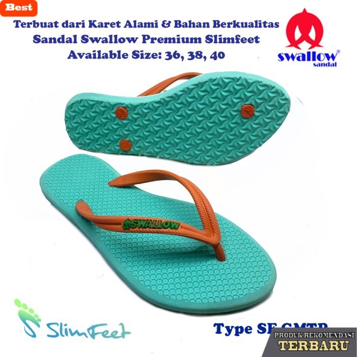 sandal wanita trend sekarang Sandal Swallow Premium SlimFeet Wanita GreenMint – Tali Orange - Hijau 