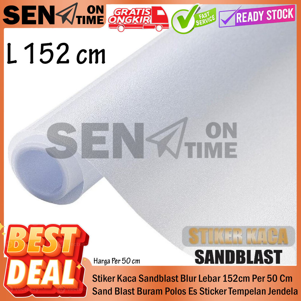 Sandblast Buram Polos Es Lebar 152cm Per 50 Cm Stiker Kaca Blur Sand Blast Sticker Tempelan Tempered