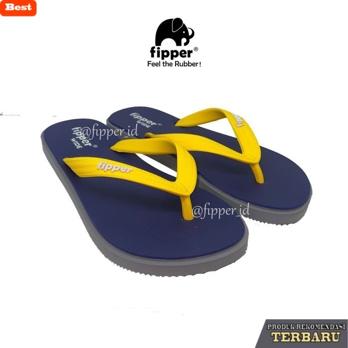 sandal wanita trend sekarang [FIPPER WIDE] - Navy/Grey Dark/Yellow - Sandal Jepit Pria & Wanita Orig