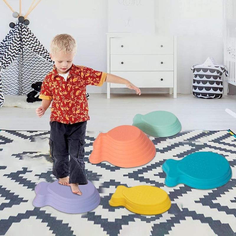 Balance Stepping Stones For Kids 5pcs Portable Non-Slip Fish Shape Balance Stones Toddler Kids Balan