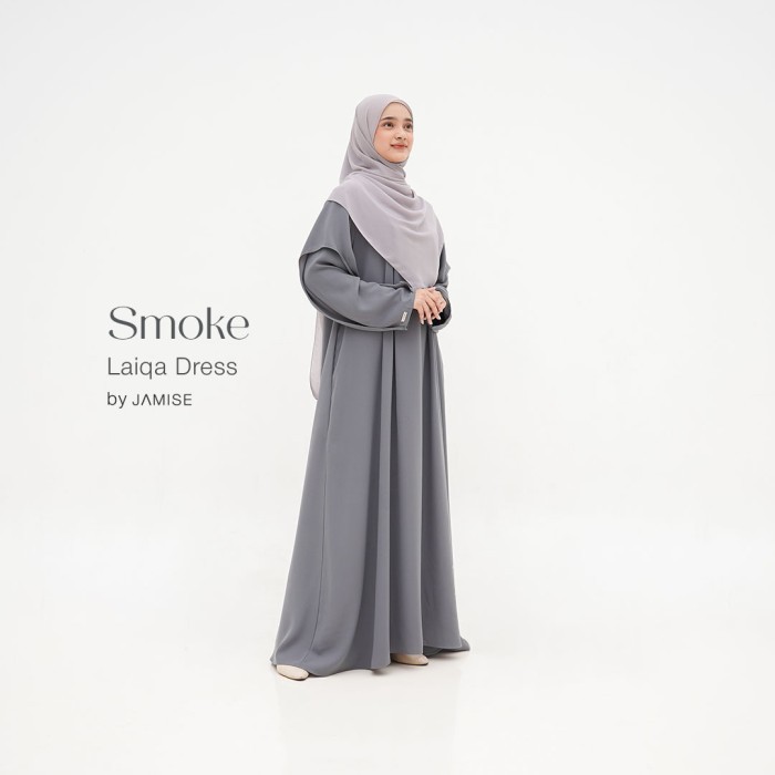 "V.NLN" - TERBARU Laiqa Dress | Gamis by Jamise Syari - Smoke, XS
