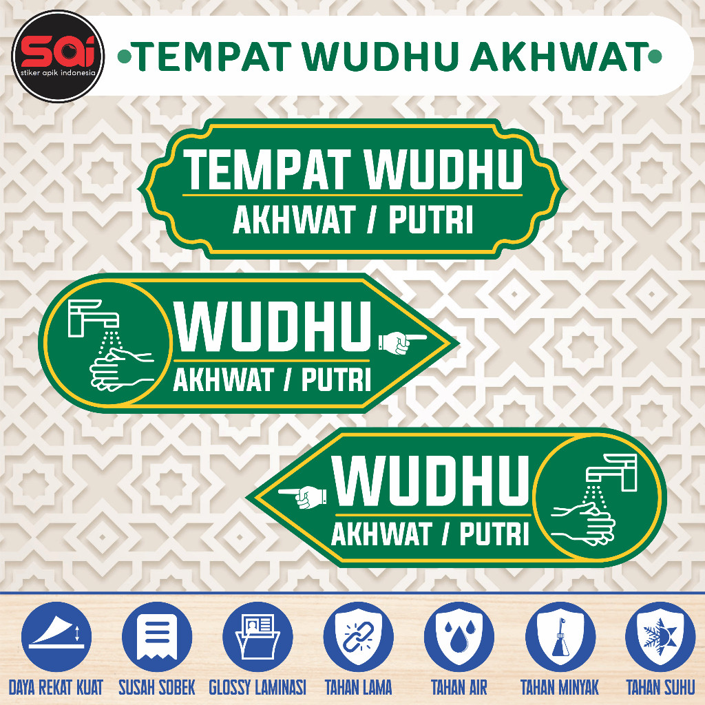 

STIKER VINYL PETUNJUK ARAH TEMPAT WUDHU AKHWAT / PUTRI / WANITA LAMINASI GLOSSY