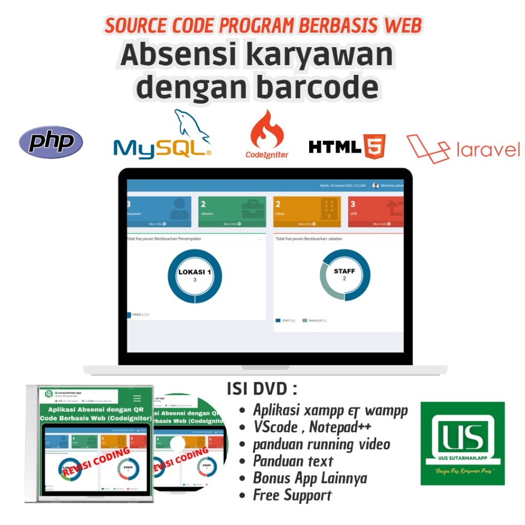 Source Code Aplikasi Absensi dengan QR Code berbasis web ( Codeigniter).