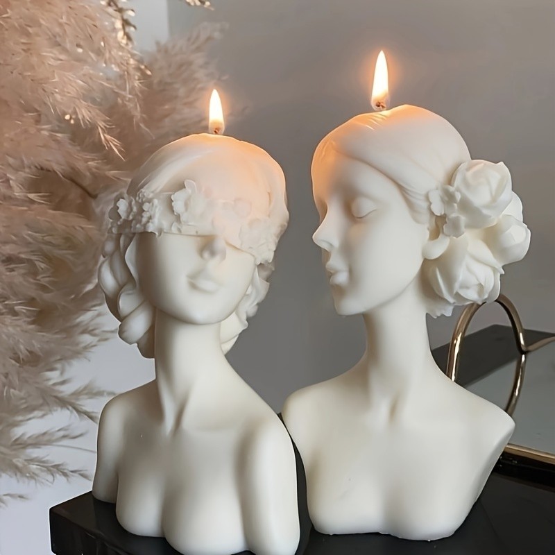 

3D Candle Silicone Mold Closed Eye Girl Cover Eyes Girl Mold DIY Plaster Statue Mold Aromatherapy Candle Lamp Candlesticks