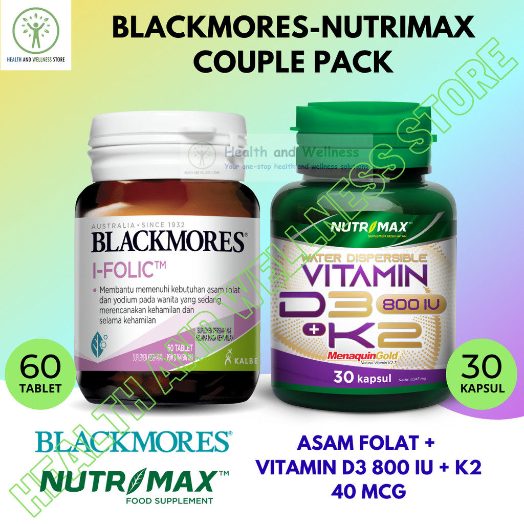 PAKET BLACKMORES I FOLIC 60 TABLET DAN NUTRIMAX D3 K2 D3 800 IU K2 40 MCG MATERNITY KEHAMILAN