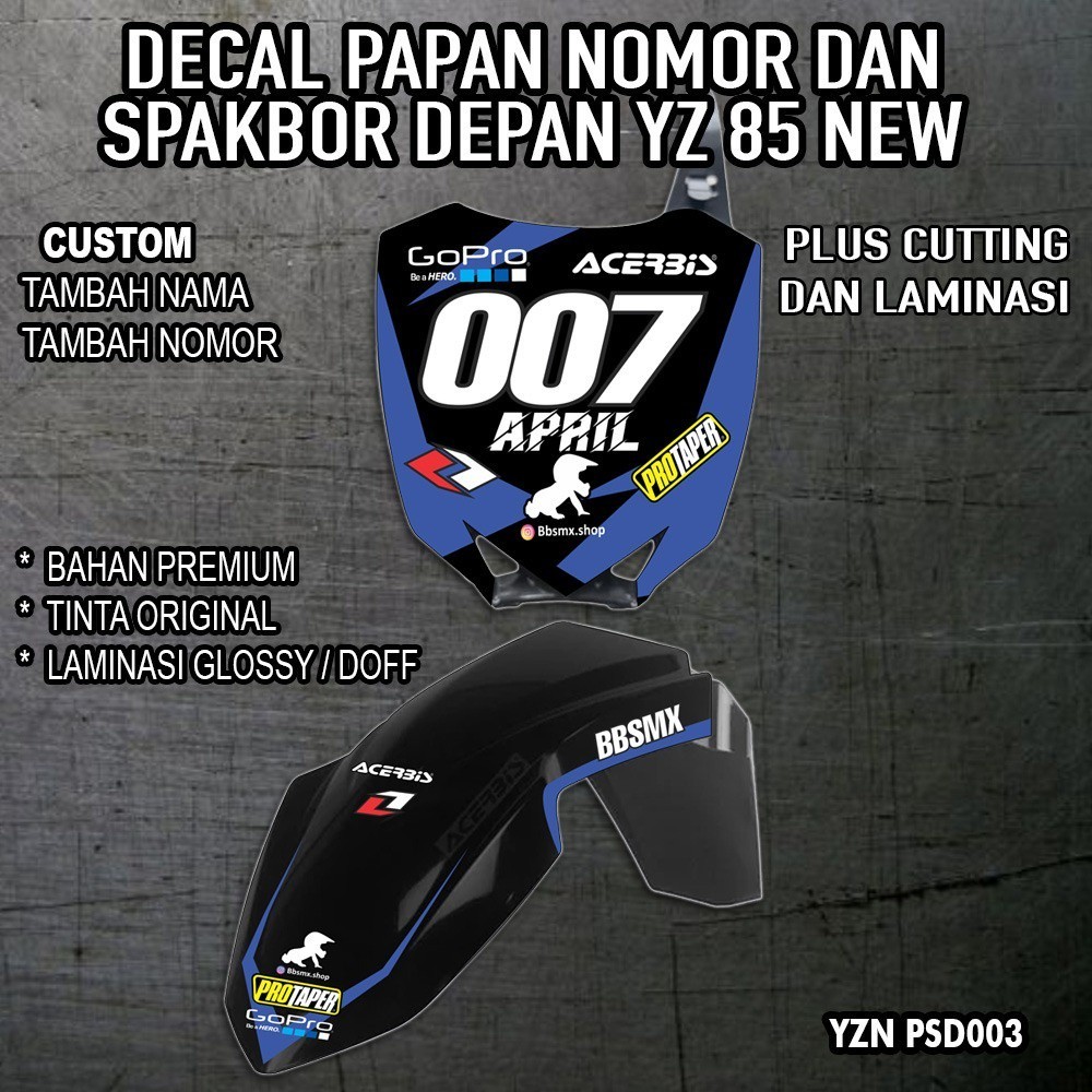 DECAL PAPAN NOMOR DAN SPAKBOR DEPAN YZ 85 NEW DECAL PAPAN NOMOR DAN SPAKBOR DEPAN YZ 85 NEW