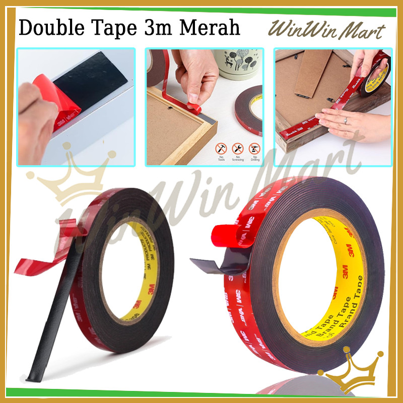 Double Tape 3m Merah/Double Tip Lem 2 Sisi Kecil Besar 3M* 20mm/Merah Foam PE Lem Bolak Balik