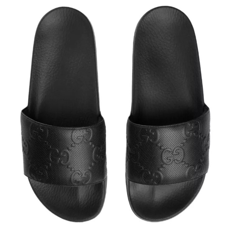 promo diskon 70% Gucci GG Monogram Black Slide Slippers / Sandal Pria Branded Original