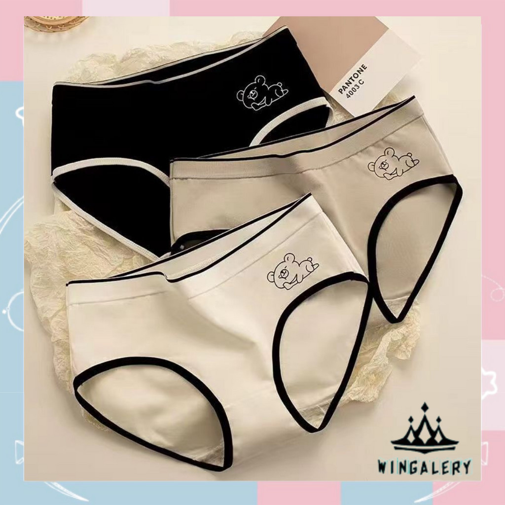 WINGALERY Celana Dalam Wanita Motif Polos Lembut Pakaian Dalam Wanita CD 2135