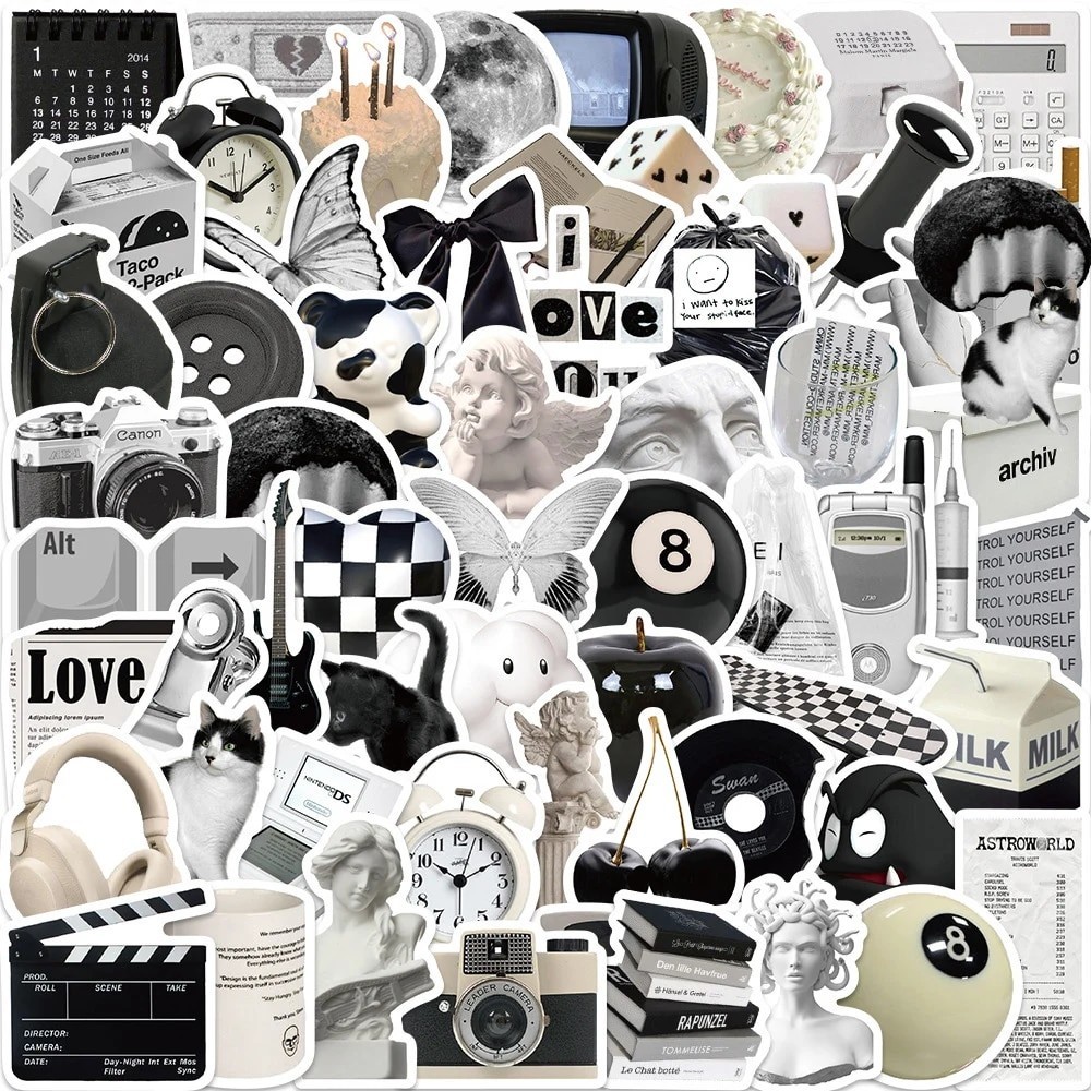 

10/30/61pcs Ins Style Cute Stickers Black White Simple Decals Decoration DIY Phone Notebook Suitcase Laptop Fridge Wall Sticker