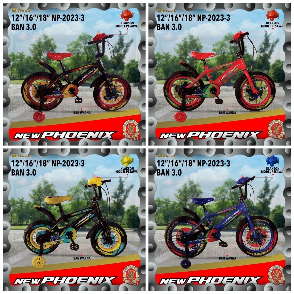 IBW - Sepeda BMX NEW PHOENIX 2023-3 Ban 3.0 Ukuran 12" 16" 18"