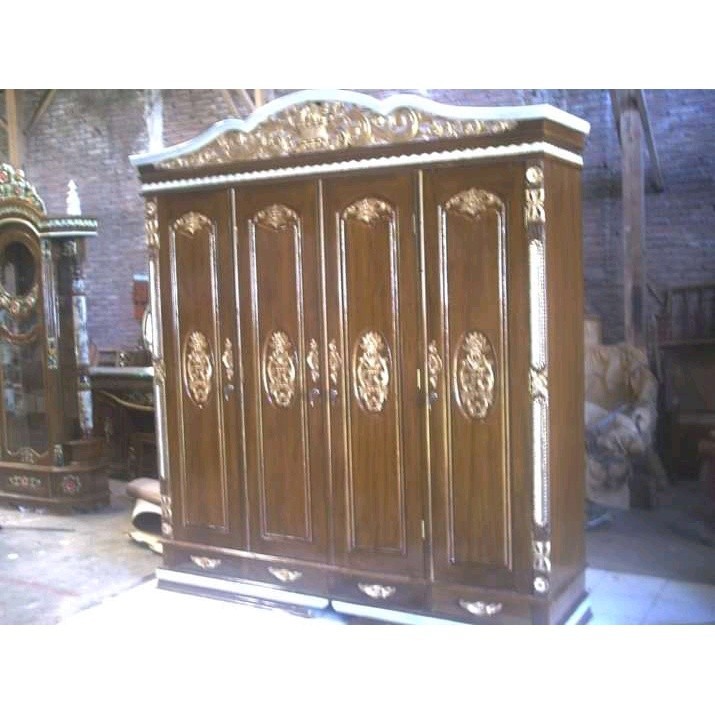 Lemari Pakaian Ukir JEpara 4 Pintu Kayu Jati Rahwana