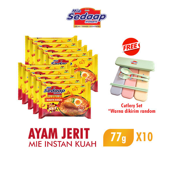 

Sedaap Mie Instan Ayam Jerit 77 gr x 10 Pcs Free Cutlery Set