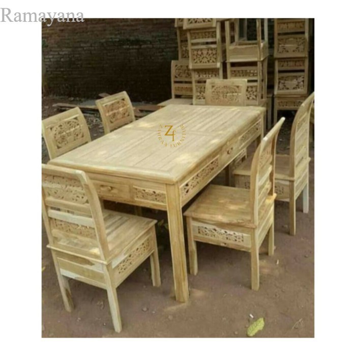 

SET MEJA MAKAN KURSI MINIMALIS UKIR KAYU JATI MENTAH MURAH PROMOO Murah