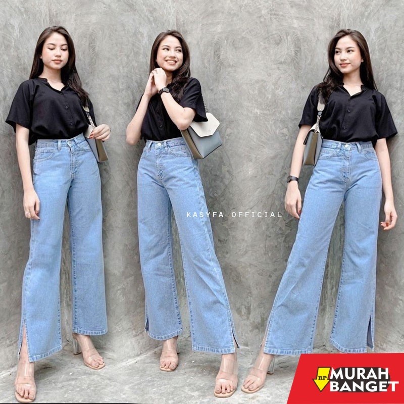 Celana Denim Wanita Terbaru- EONNI KULOT JEANS BELAH PREMIUM // KULOT HIGHWAIST JEANS BELAH