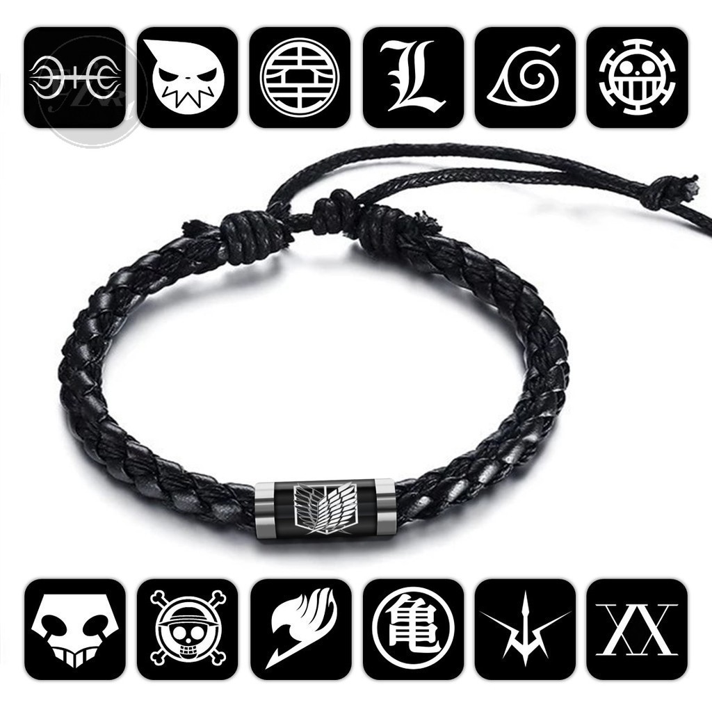 Gelang Tali Kulit Kepang Simbol Logo Anime One Piece Naruto Attact on Titan Fairy Tail Dragon Ball B