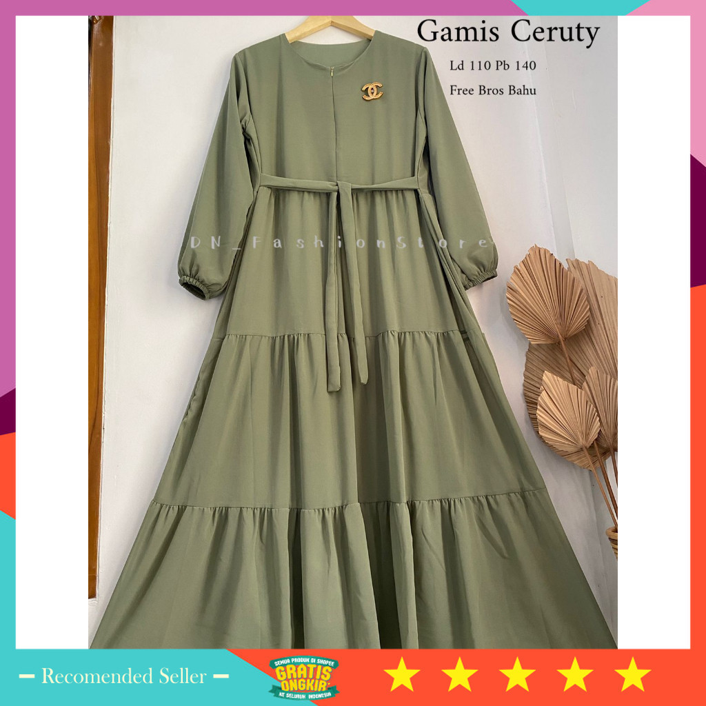 Gamis wanita lebaran Premium Model terbaru 2024 / Gamis/Dress Ceruty Babydoll Polos Free Bros Bahu B