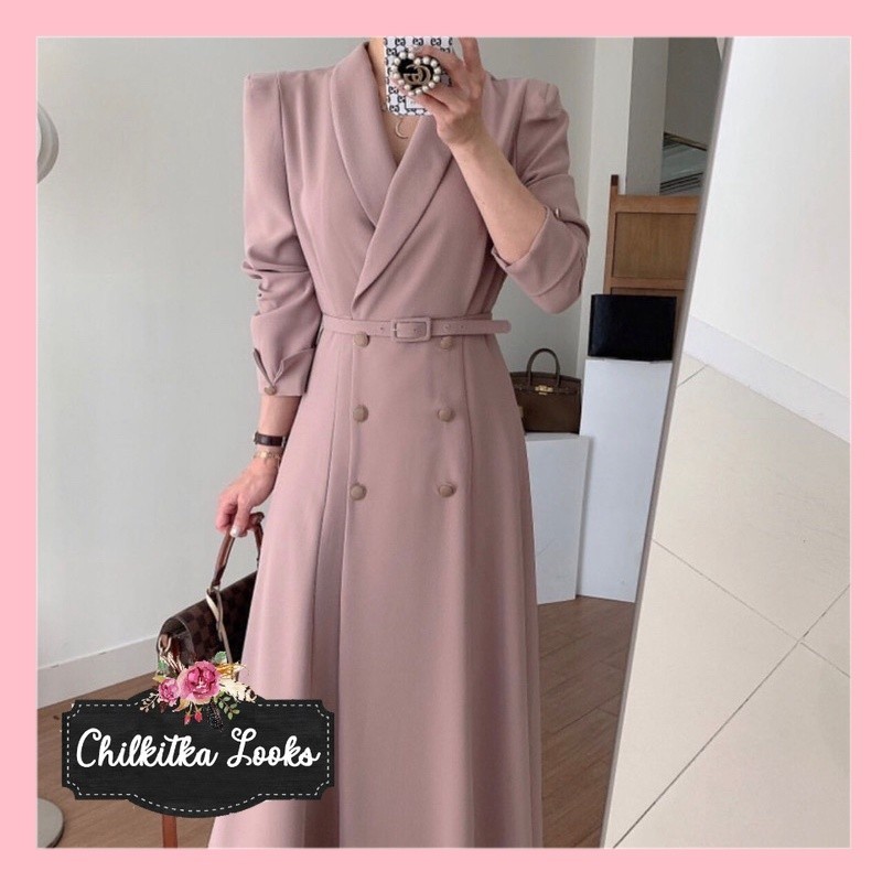 CHILKITKA LOOKS FASHION Lawrence Dress Korean Simple Basic Kerja Kerah Kantor Sopan Rapi Polos Hijab
