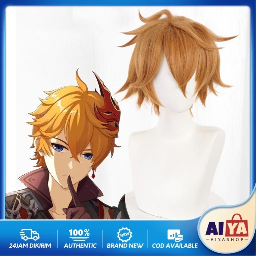 Ready Stock - Rambut Palsu Wig Cosplay Game Genshin Impact Wig Tartaglia Childe Genshin Impact Wig