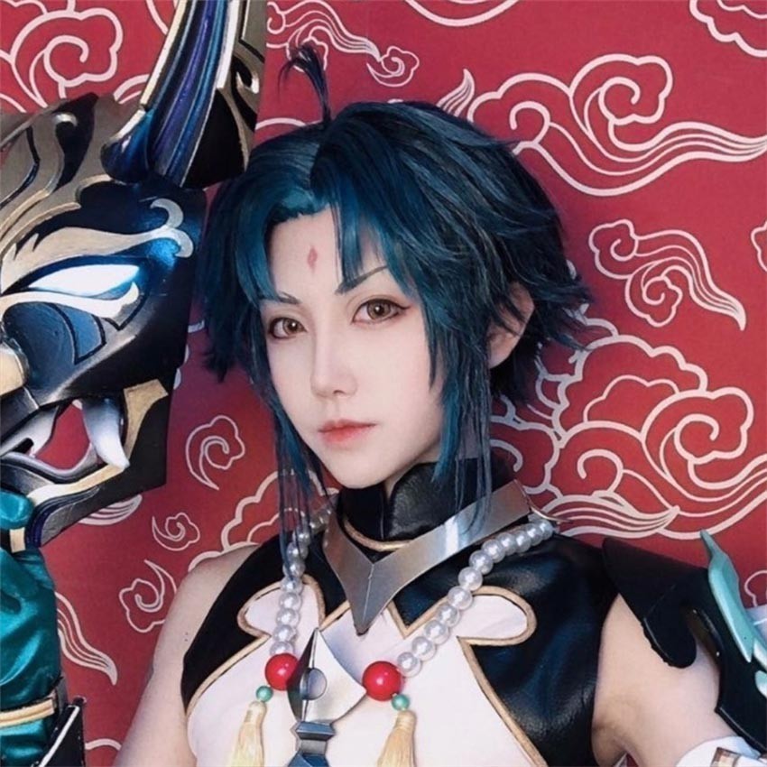 Wig Xiao Genshin Impact Rambut Palsu Halloween Pesta Cosplay Xiao Genshin Impact -