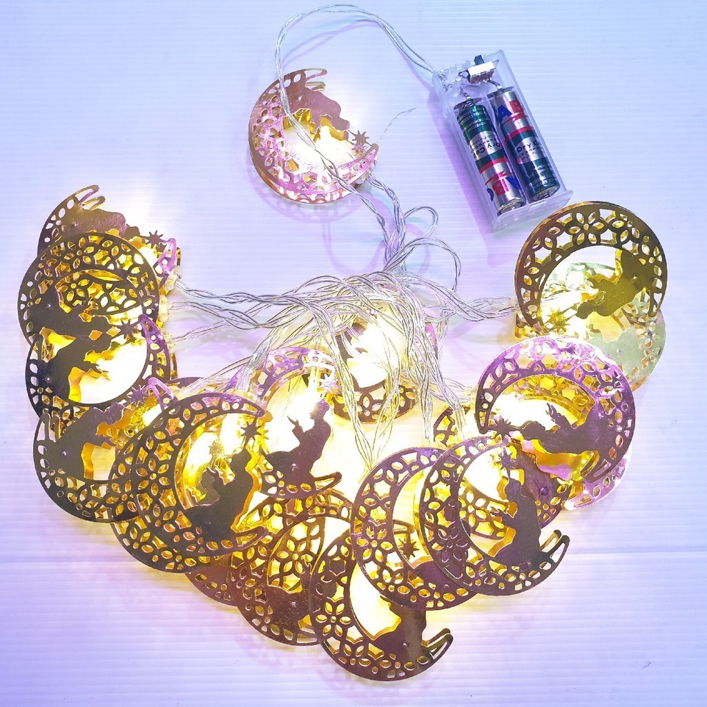 Lampu Idul fitri lebaran Natal Kuning Baterai Warm White 4 Meter Bola Emas Kabel Bening