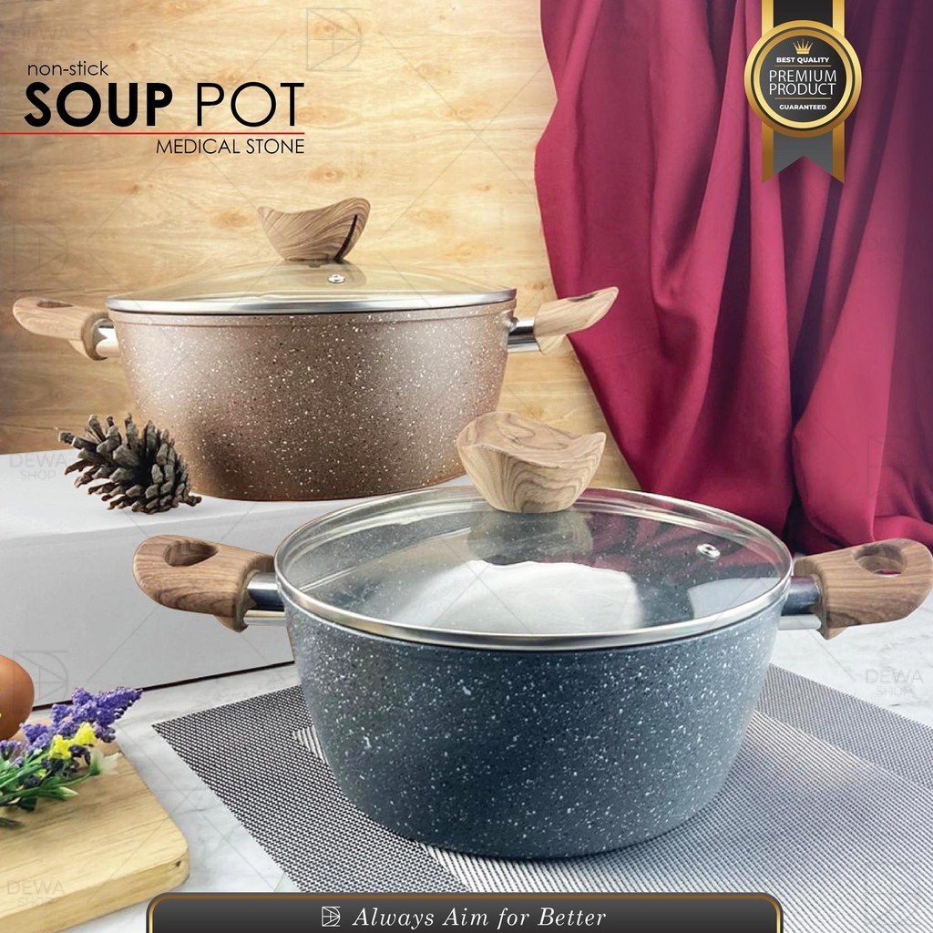Soup Pot Panci Sup 22cm 24cm 26cm Teflon Anti Lengket Pan Kuah Masak Goreng Tanpa Minyak Handle Moti