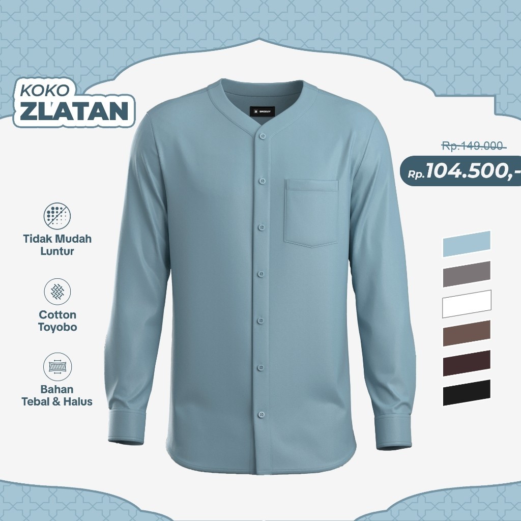 BROGUY Kemeja Koko Pria Dewasa Lengan Panjang Zlatan