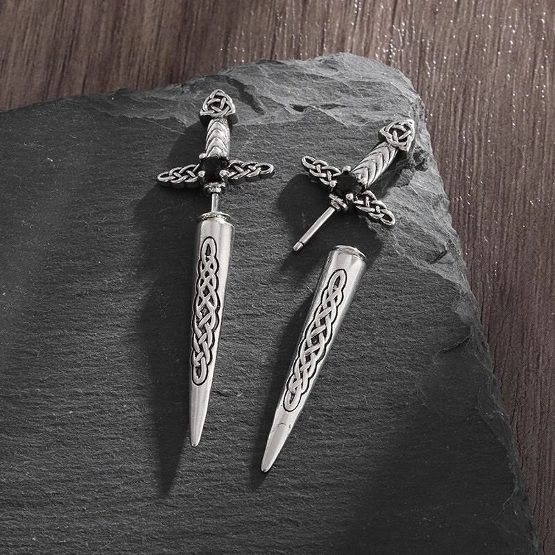 Trinity Celtic Knot Sword Stud Earrings Hypoallergenic Earrings Men Women Irish Knot Lucky Amulet Je