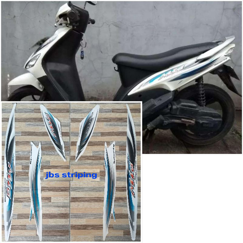 Stiker mio sporty striping Yamaha Mio sporty putih biru tahun 2008