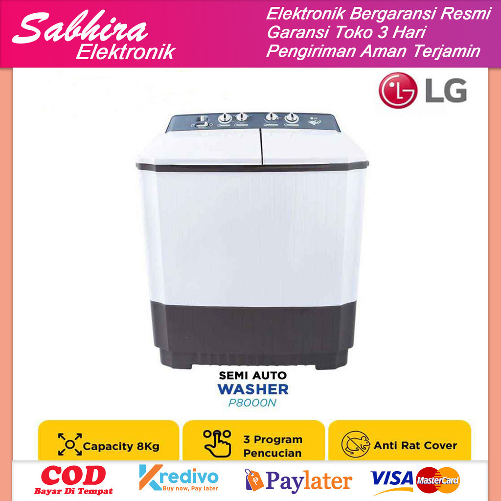 Mesin cuci lg 2 tabung 8kg hijab series p8000n twin tub garansi resmi