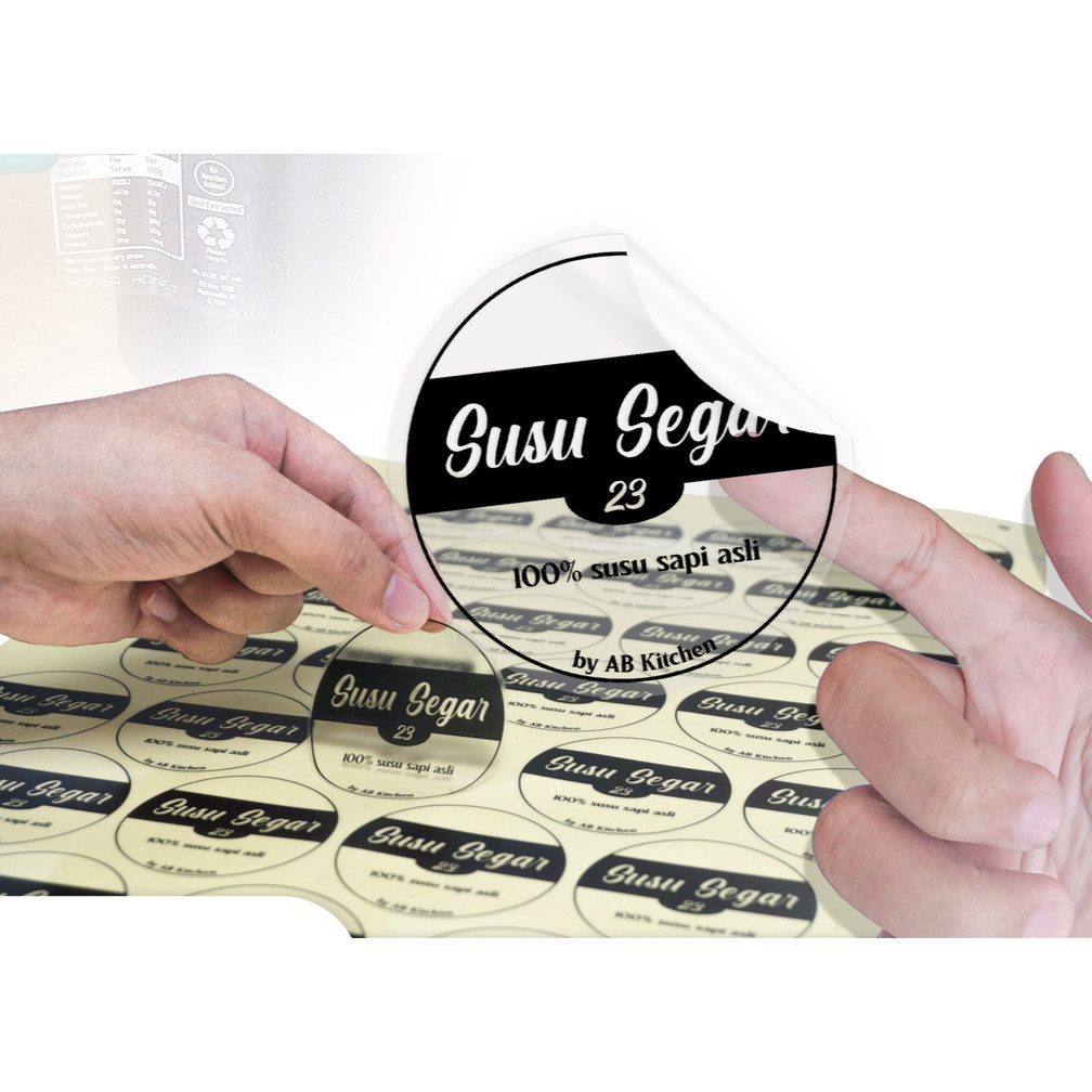 Sticker Vinyl Transparan CUSTOM Sticker Anti Air Sticker Label Custom Sticker Botol Minuman Transpar