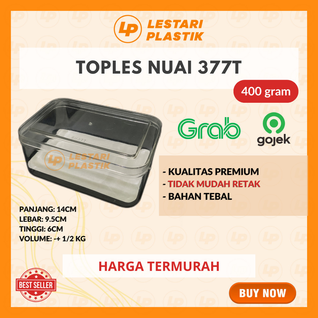 Toples Persegi Kotak Tinggi Nuai SN 377T 1/2 KG / Toples Kue kering / Nastar / Kastengel / FREE DOYL