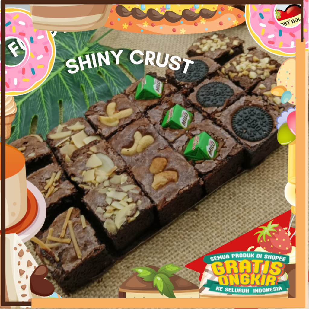 

Brownies Sekat / Brownis Skat 18 / Brownies Panggang Sekat Shiny Crust Keju Kacang Mede Almond / Kue Brownies/ King J Snack