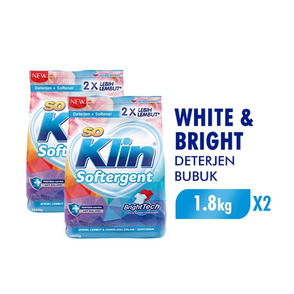 So Klin Powder Detergent White Bright 1.8 kg x2