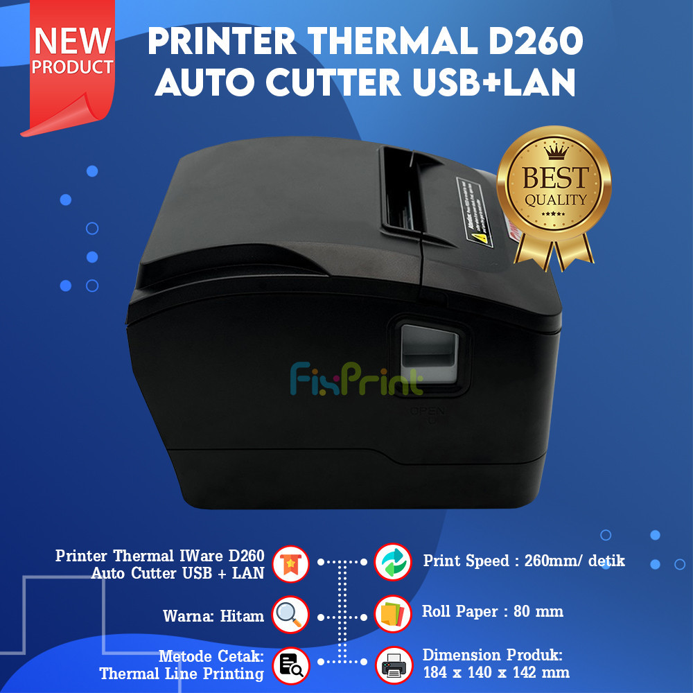 IWare Printer Kasir Thermal D260 Kertas 80mm IWare Printer Kasir Cetak Label Resi USB Wifi Bluetooth