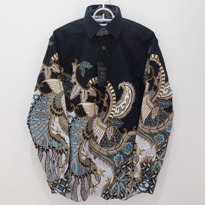Kemeja Alisan Batik Hitam 01 Slim Fit Lengan Panjang - Hitam, L
